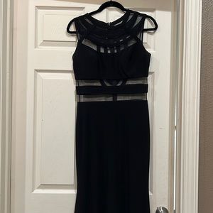 Betsy and Adam Mesh stripe floor length gown